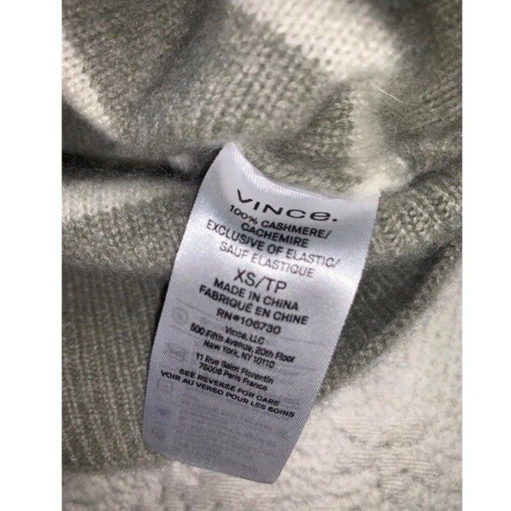 VINCE 100% Cashmere Heather Gray Breton Stripe Funnel Neck Sweater XS - Picture 6 of 6